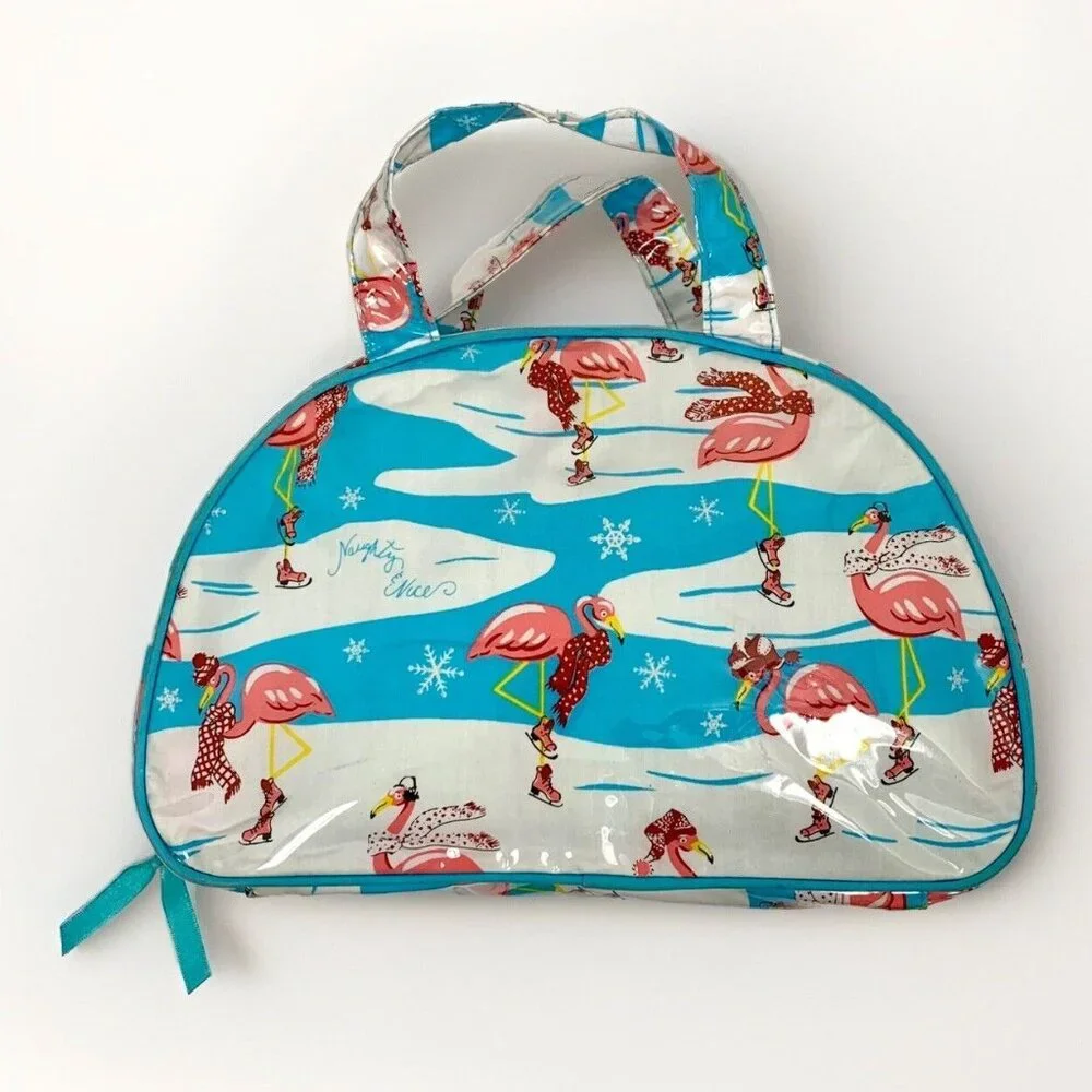NICK & NORA Naughty & Nice Christmas Flamingo Vinyl Cosmetic Makeup Travel Bag